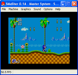 Sonic running on SMASHER 0.1a